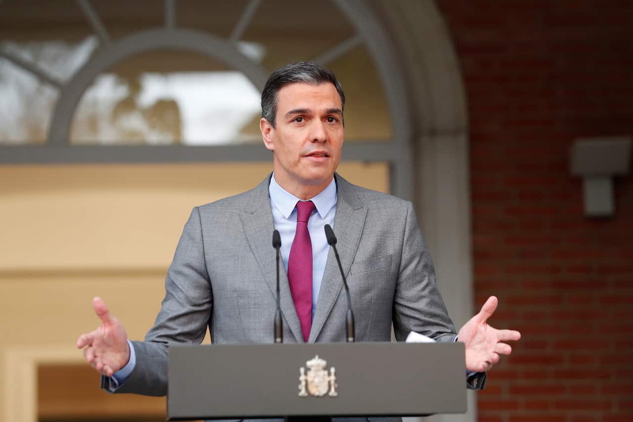 Spanish Prime Minister Pedro Sanchez gives astatement after the Cabinet pardoned Catalan leaders imprisoned over 2017 referendum in Madrid on 22 June 2021.