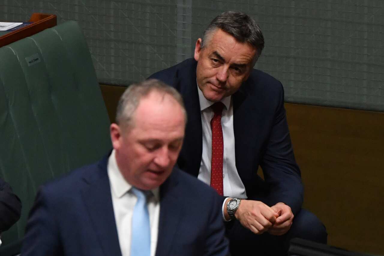 Deputy Prime Minister Barnaby Joyce and Nationals MP Darren Chester during Question Time in the House of Representatives at Parliament House on Wednesday.