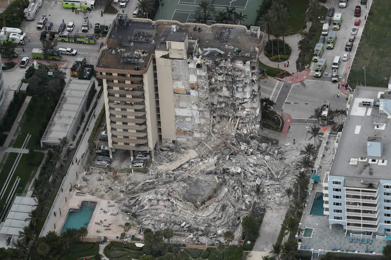 Part of the 12-story oceanfront Champlain Towers South Condo, with more than 100 units at 8777 Collins Ave., collapsed around 2 am on 24 June 2021.
