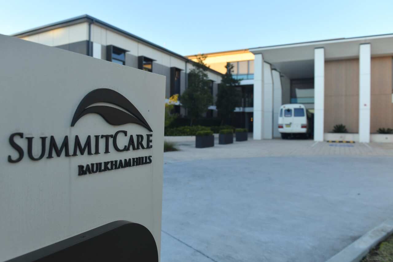 The exterior of SummitCare agedcare home at Baulkham Hills in Sydney, Monday, July 5, 2021. Yesterday, three residents at the SummitCare home at Baulkham Hills tested positive to Covid-19, (AAP Image/Mick Tsikas) NO ARCHIVING
