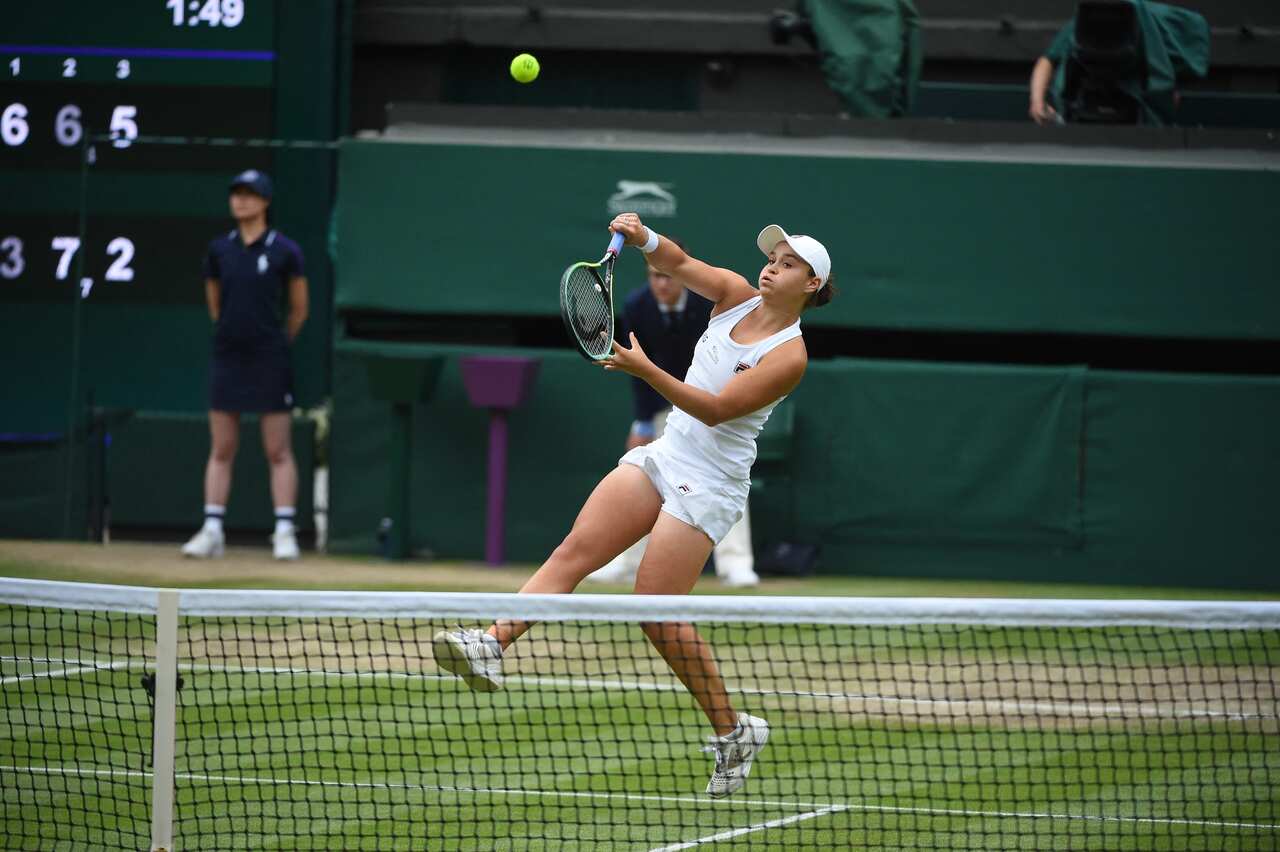 Ash Barty plays a shot during the match