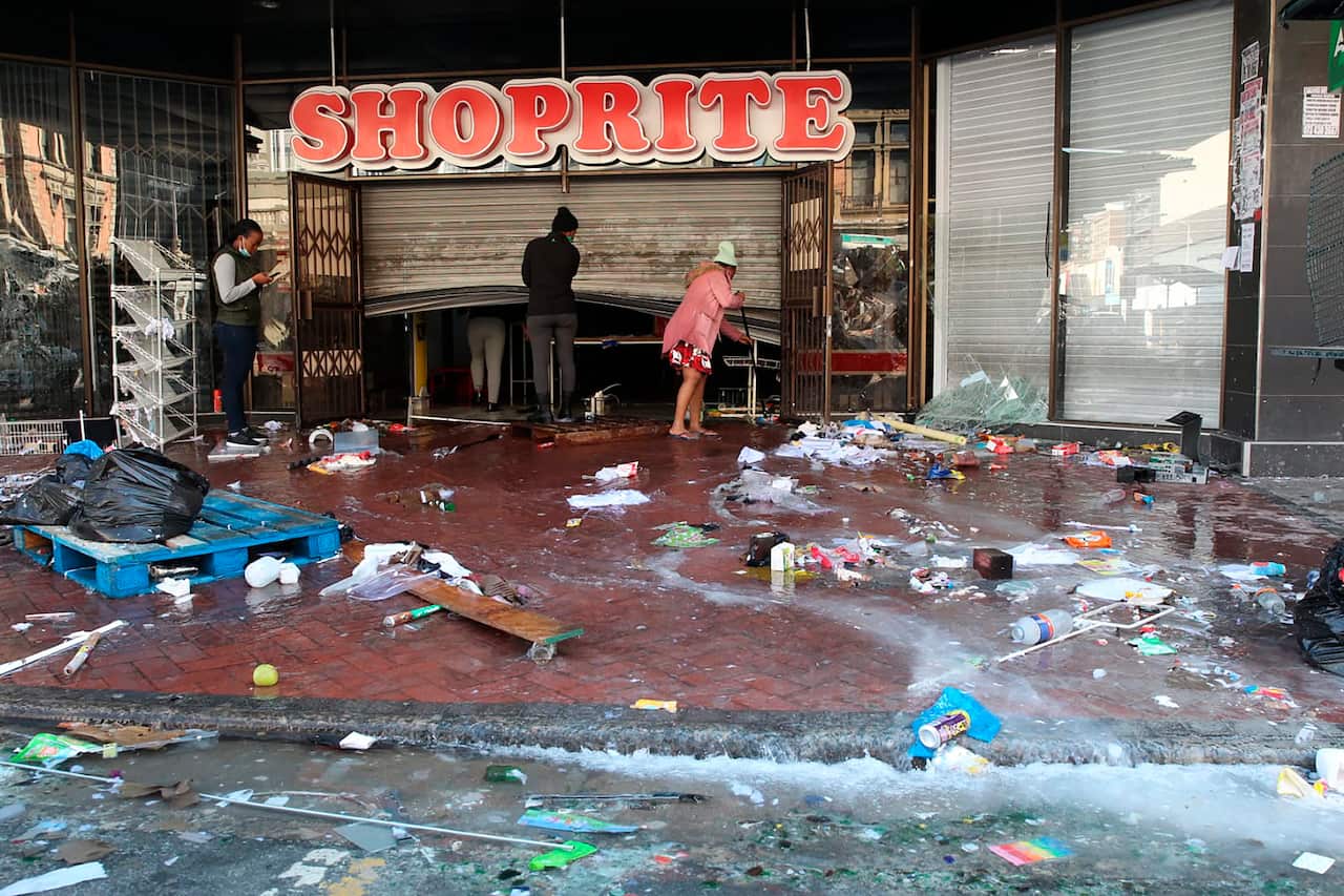 The trashed entrance to a supermarket in Durban South Africa.