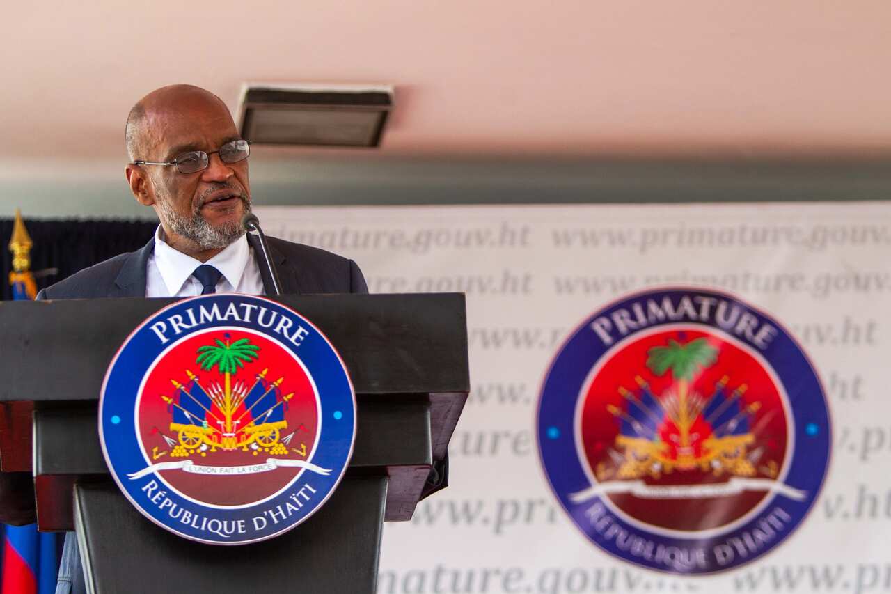 Prime Minister of Haiti, Ariel Henry, speaks during the inauguration ceremony