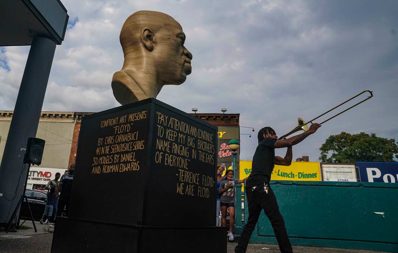 A George Floyd statue in Brooklyn, New York.