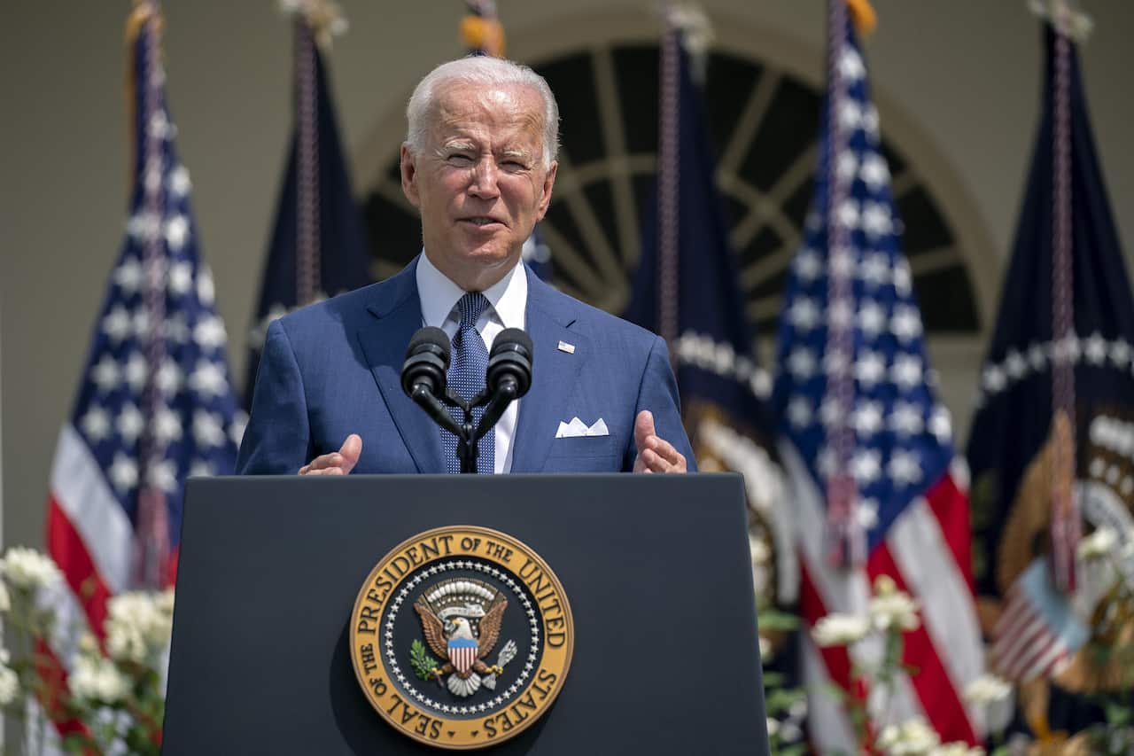 Joe Biden speaks during an event in the Rose Garden of the White House in Washington DC.