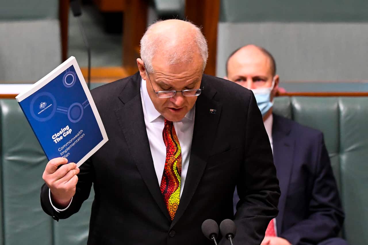 Prime Minister Scott Morrison delivers his speech in Parliament.