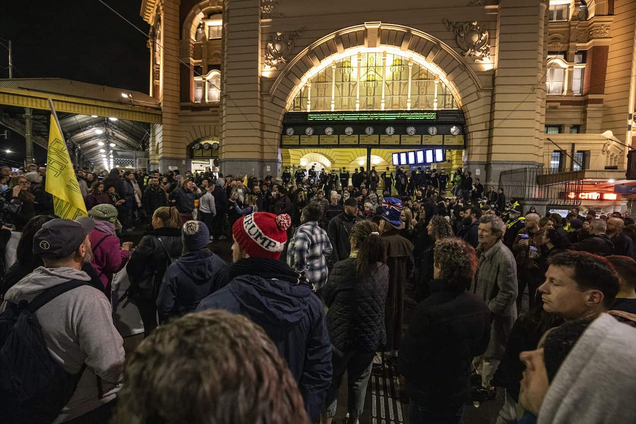 Protesters at an anti-lockdown rally in Melbourne.
