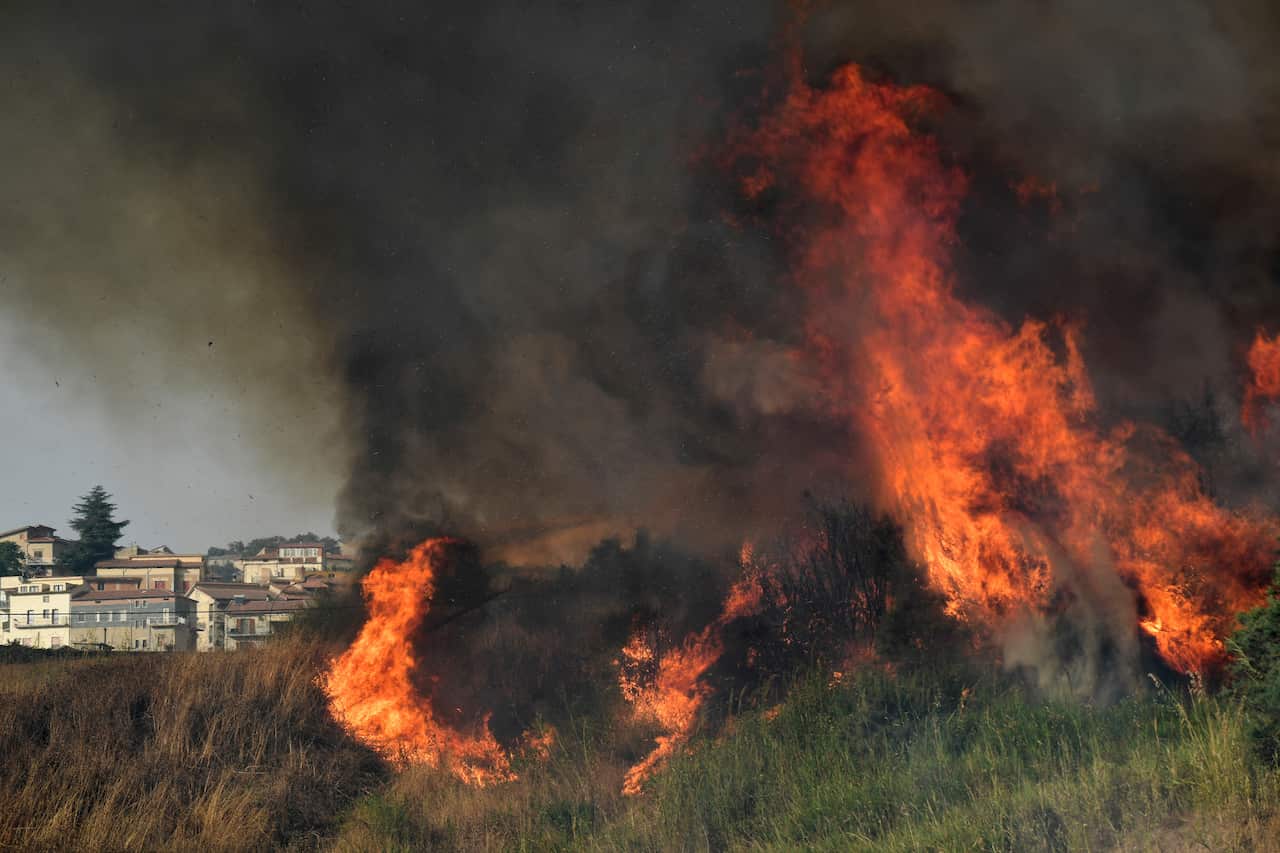 A view of a fire in the municipality of Blufi, in upper Madonie, near Palermo, Sicily, Italy
