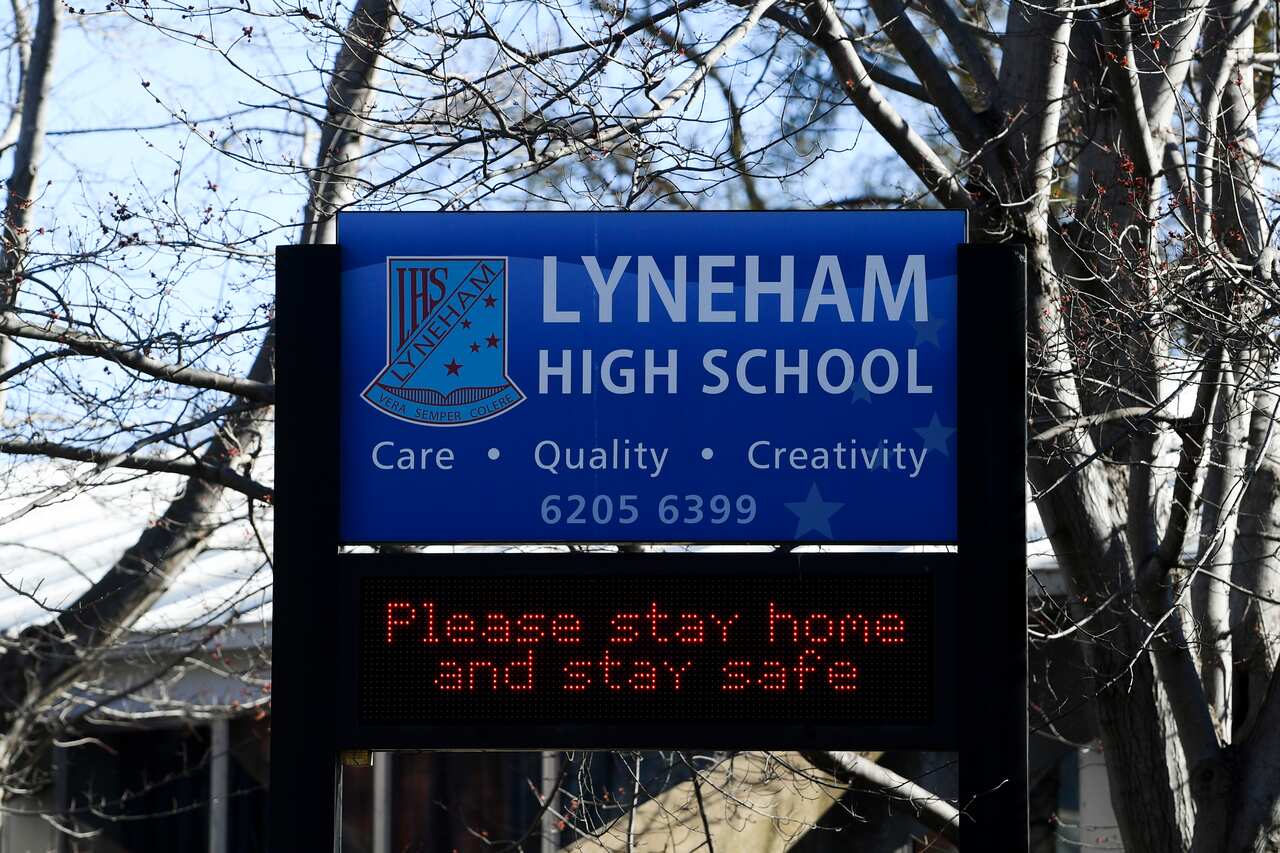 General view of Lyneham High School, where a student tested positive for COVID-19 in Canberra, Monday, 16 August, 2021.