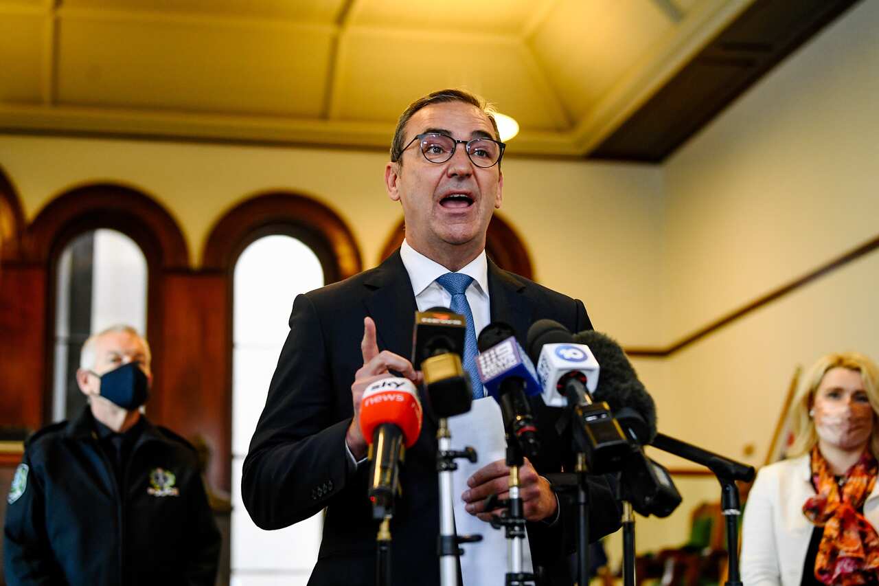 South Australia Premier Steven Marshall speaks to the media during a press conference in Adelaide.
