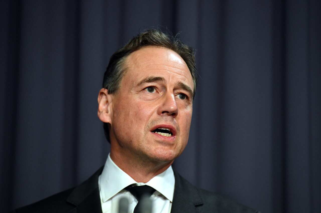 Minister for Health Greg Hunt at a press conference at Parliament House in Canberra.
