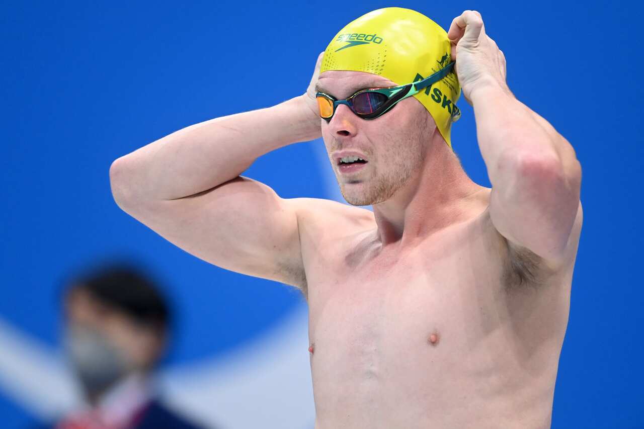 Tim Disken of Australia competes in the Swimming Finals at the Tokyo Aquatic Centre during the Tokyo Paralympic Games.