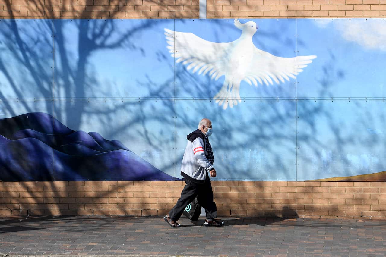 A person is seen in Fairfield in southwestern Sydney