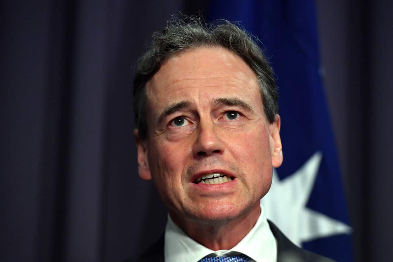 Minister for Health Greg Hunt at a press conference at Parliament House in Canberra.