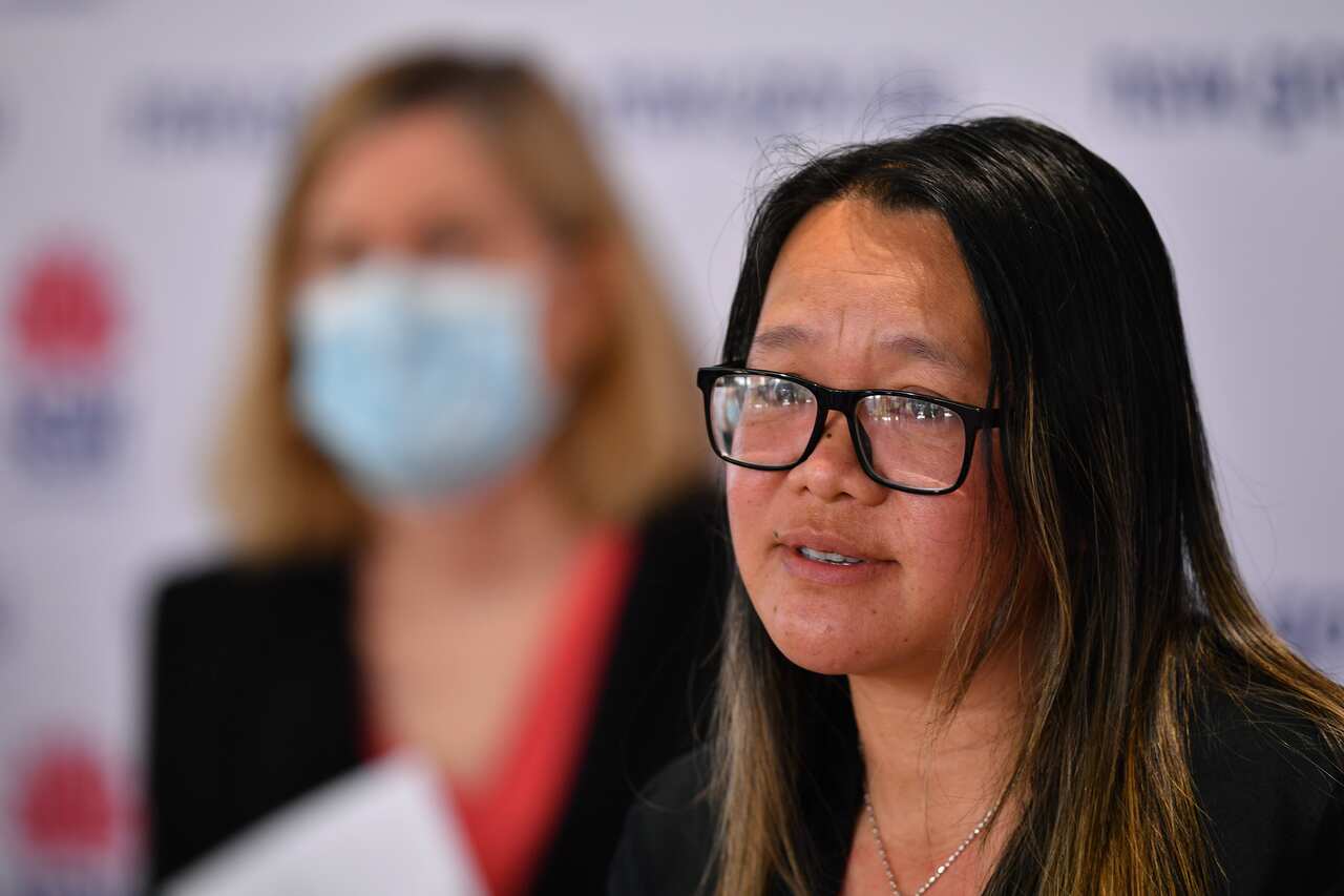 Dr Nhi Nguyen speaks during a press conference in Sydney.