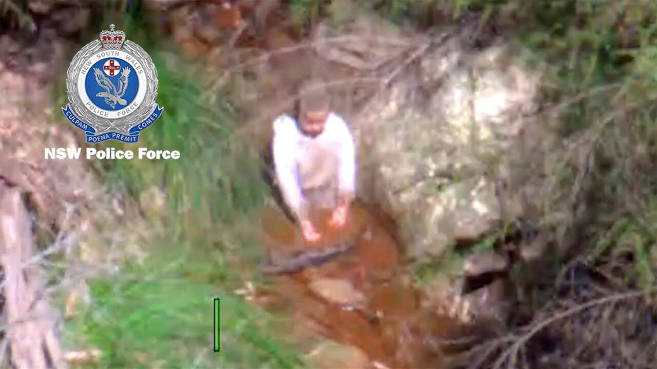 A supplied screengrab of PolAir locating three-year-old Anthony "AJ" Elfalak on a riverbank in the NSW Hunter region.