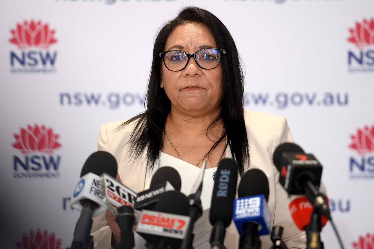 Aunty Pauline Deweerd, the executive director of Aboriginal health for St Vincent’s Hospital, speaks to media during a press conference in Sydney.
