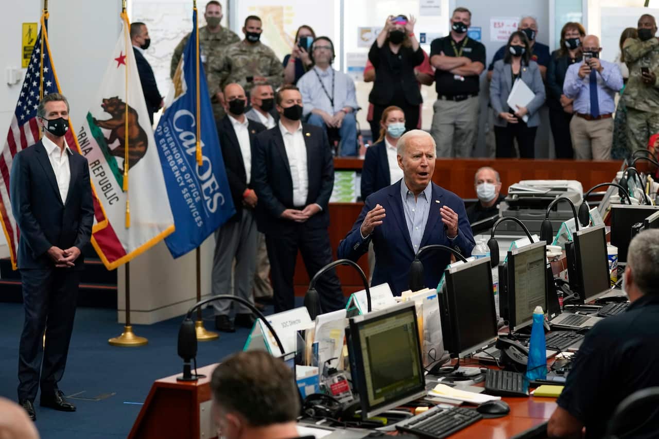President Joe Biden speaks during a briefing on wildfires.