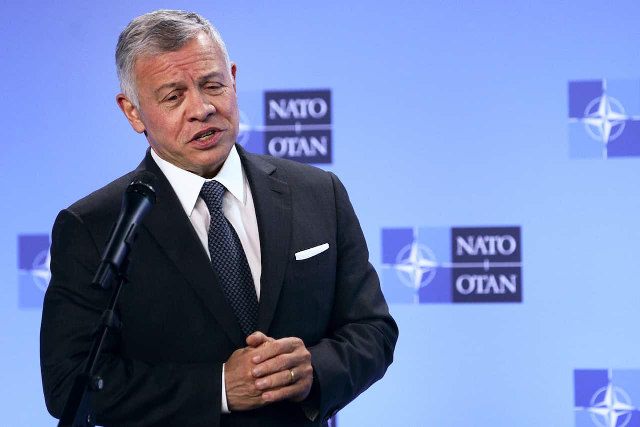 Jordan's King Abdullah II speaks during a media conference in May 2021.
