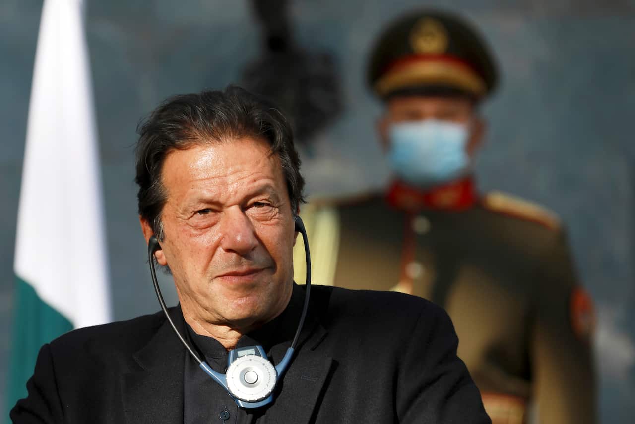 Pakistan Prime Minister Imran Khan during a joint news conference at the Presidential Palace in Kabul, Afghanistan in November, 2020.
