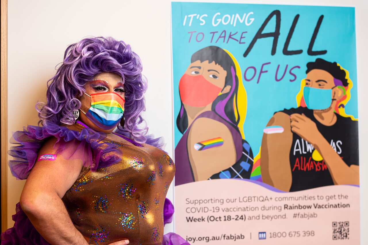 Frock Hudson Community Darling poses for a photograph at the Victorian Pride Centre in Melbourne, Monday, October 18, 2021. 