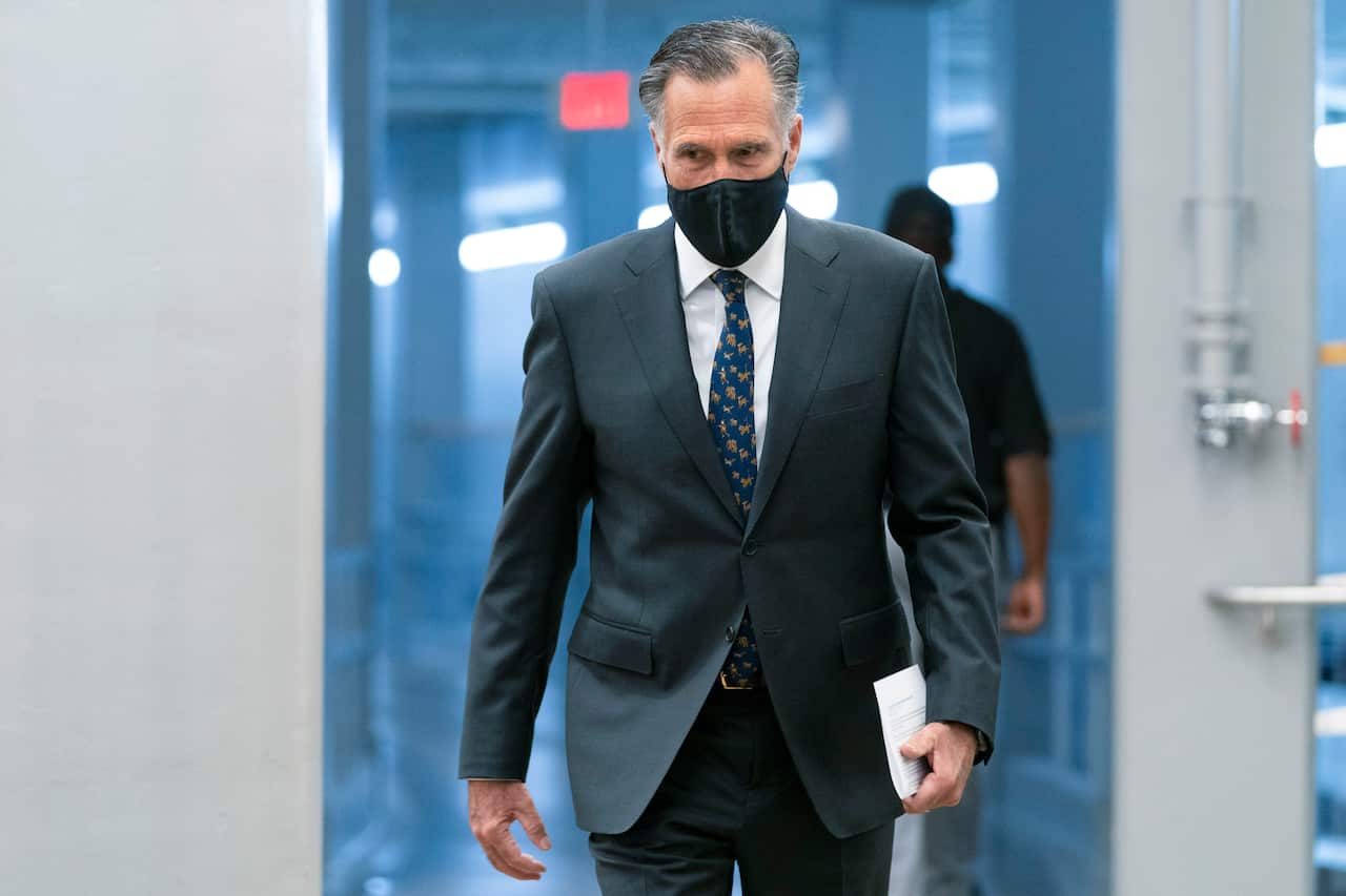 Senator Mitt Romney on Capitol Hill in Washington, 19 October, 2021. 