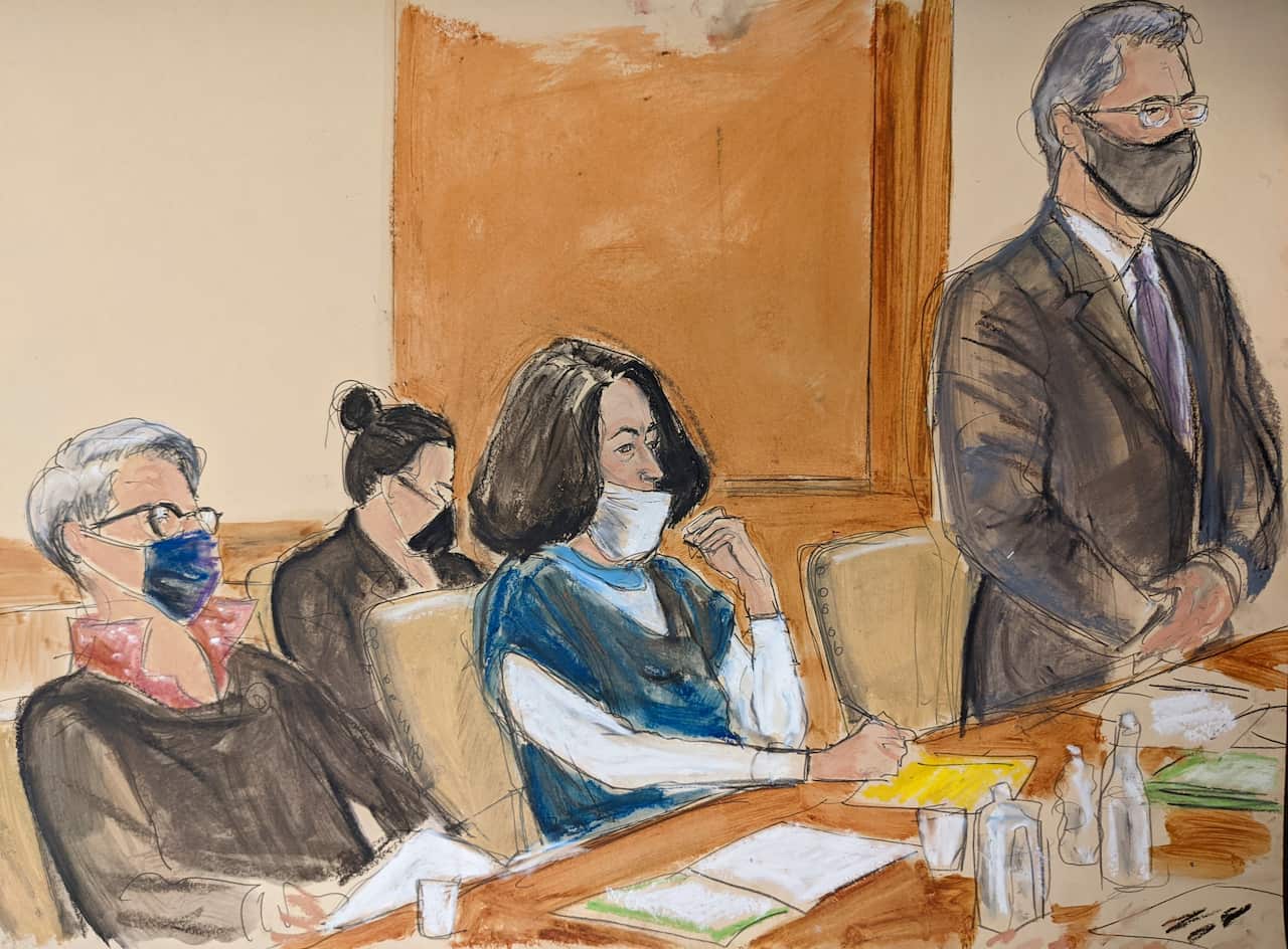A court sketch showing Bobbi Sternheim and Ghislaine Maxwell