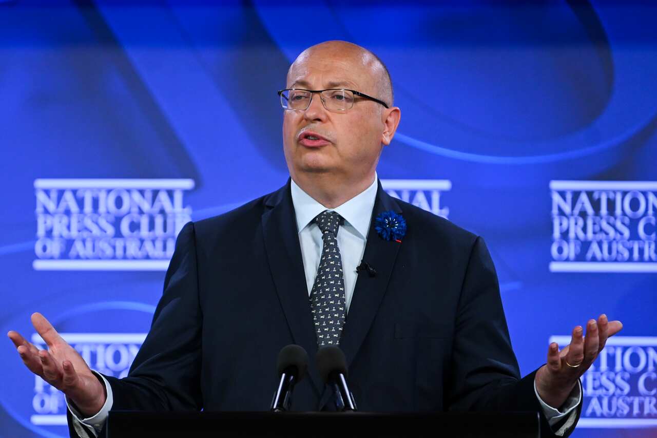 France's Ambassador to Australia Jean-Pierre Thebault deliver his speech.