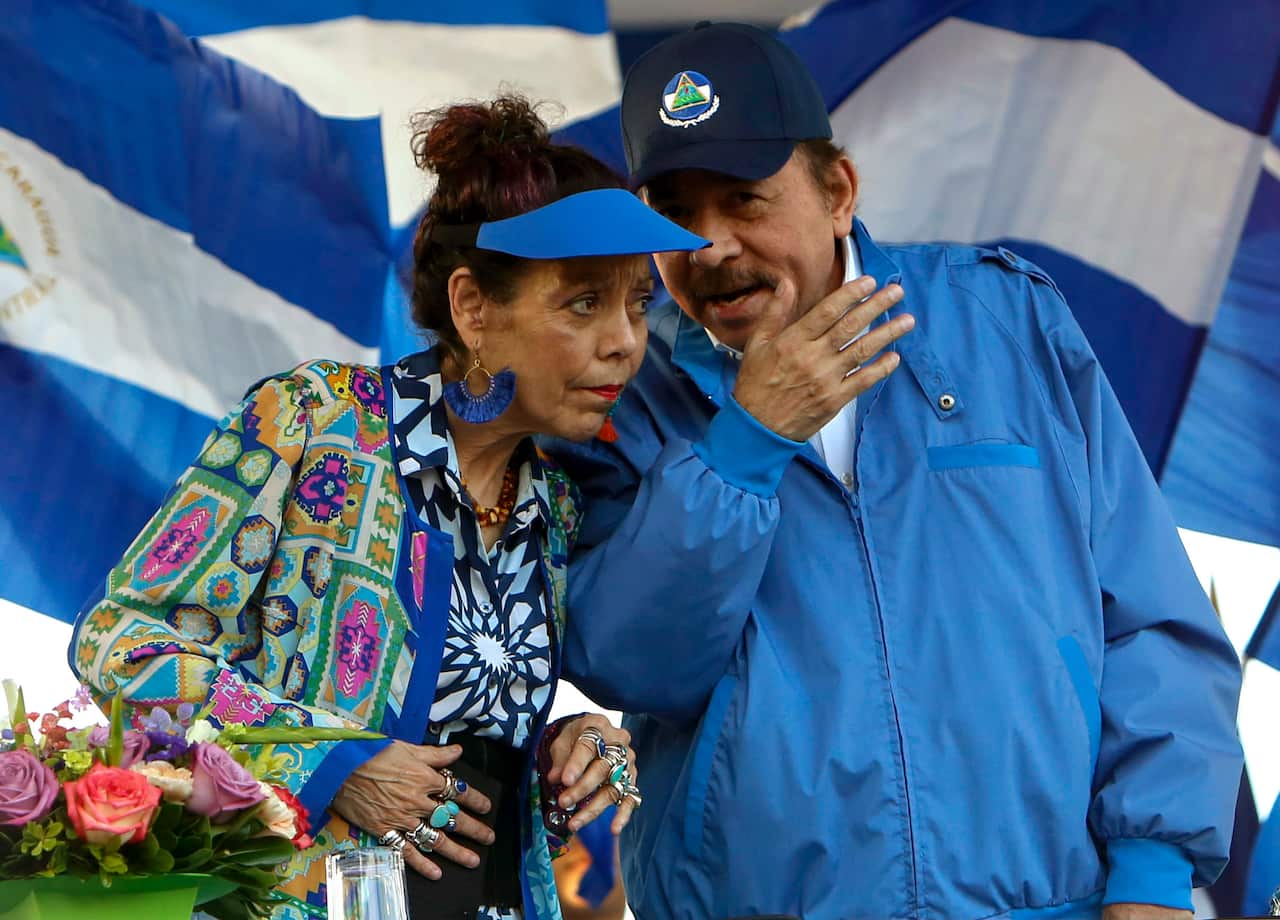 Nicaragua's President Daniel Ortega and his wife and Vice President Rosario Murillo, lead a rally in Managua in 2018.