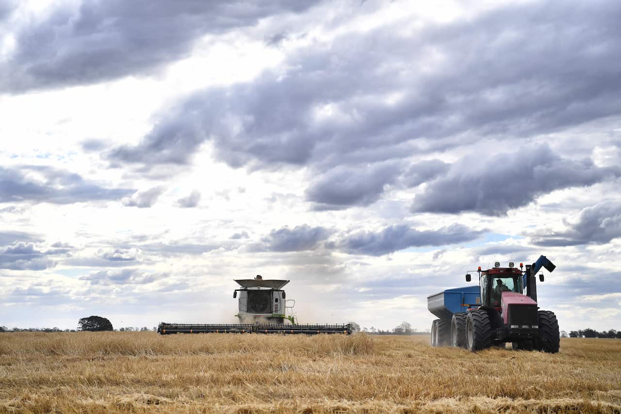 Farm machinery during harvest on a NSW farm.