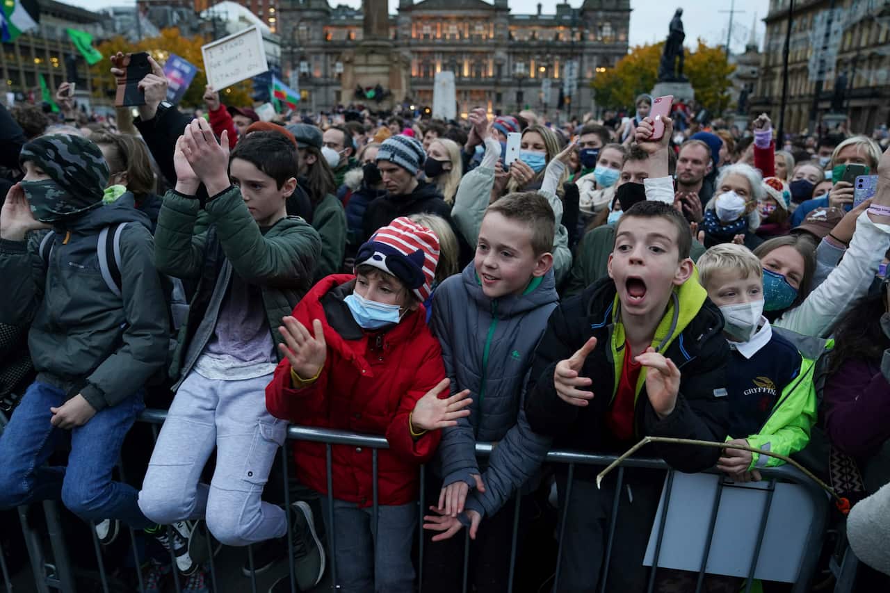 Supporters of Swedish climate activist Greta Thunberg during the demonstration in Glasgow