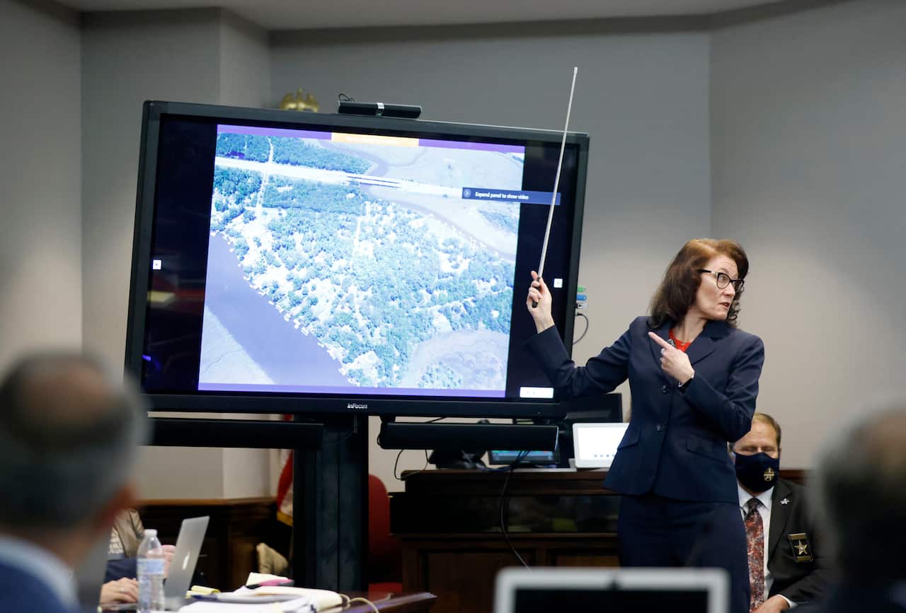 Prosecutor Linda Dunikoski speaks during opening statements in the trial of Greg McMichael and his son, Travis McMichael.