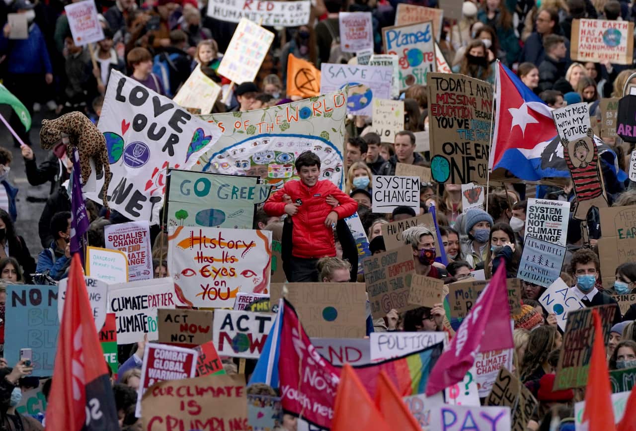 Demonstrators during the Fridays for Future Scotland march through Glasgow