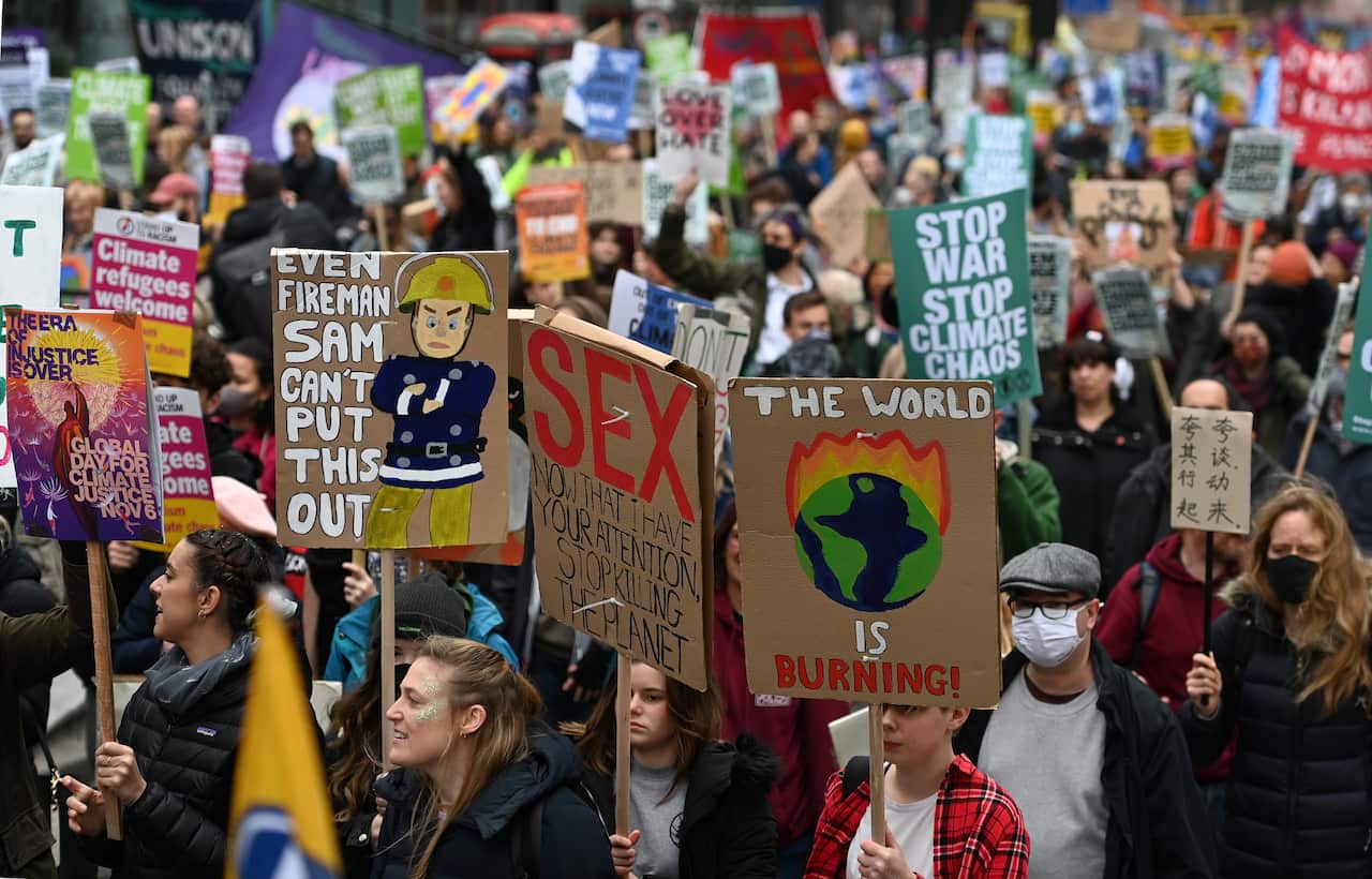 Thousands of protesters demonstrate during a COP26 protest in central London
