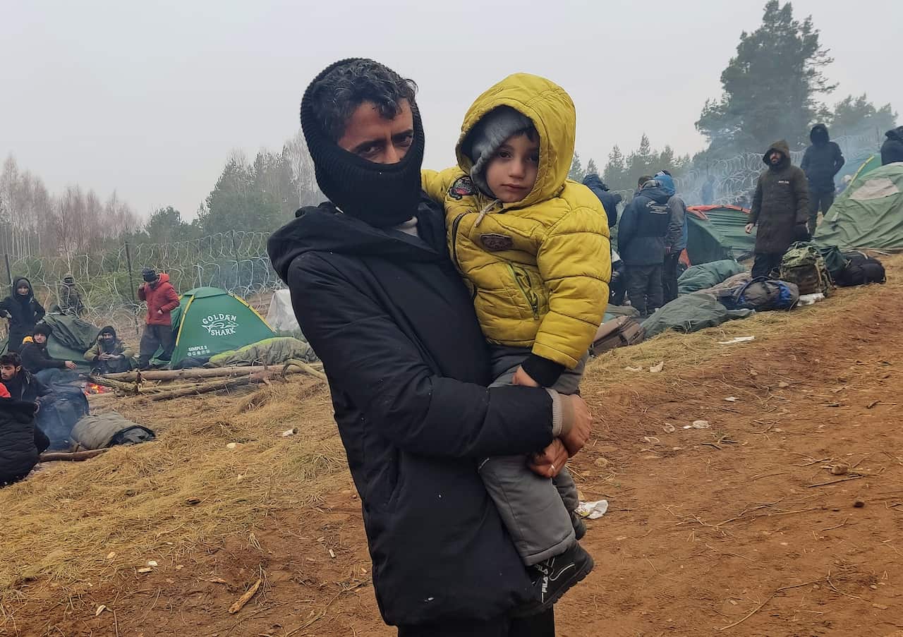 A photo from the migrant camp on the Belarusian-Polish border.