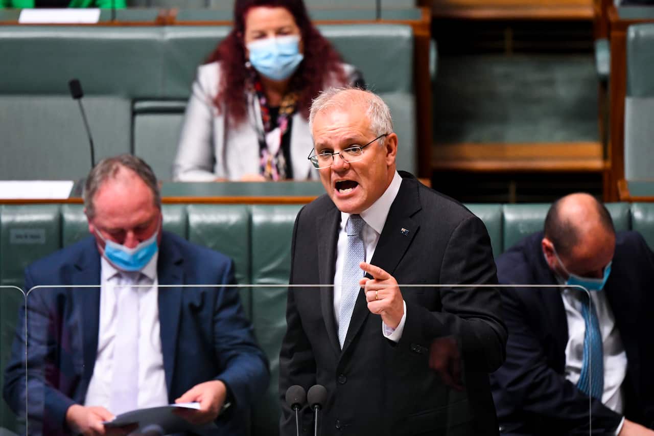 Prime Minister Scott Morrison speaks during Question Time.