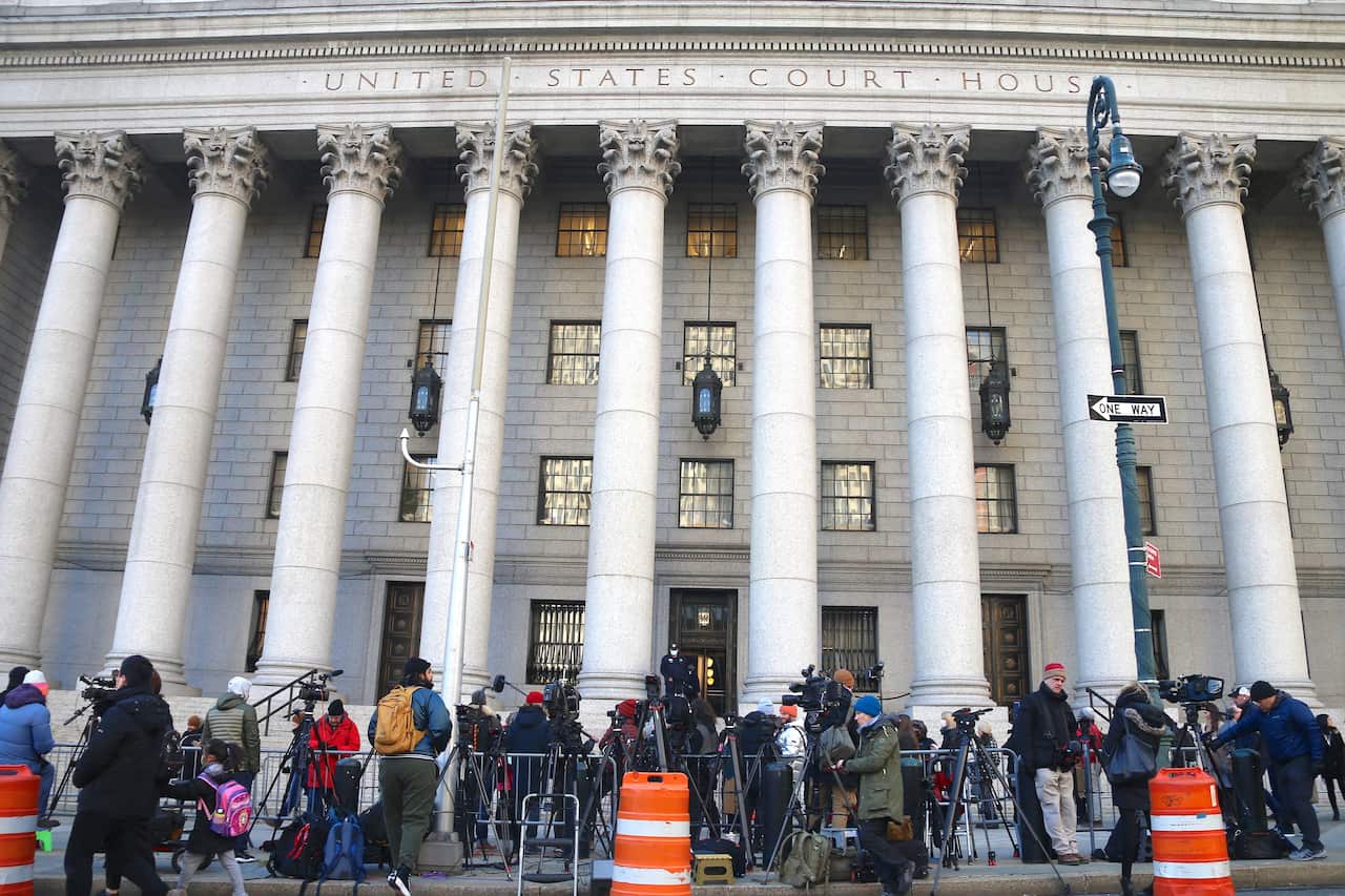 Journalists outside the United States Court in New York