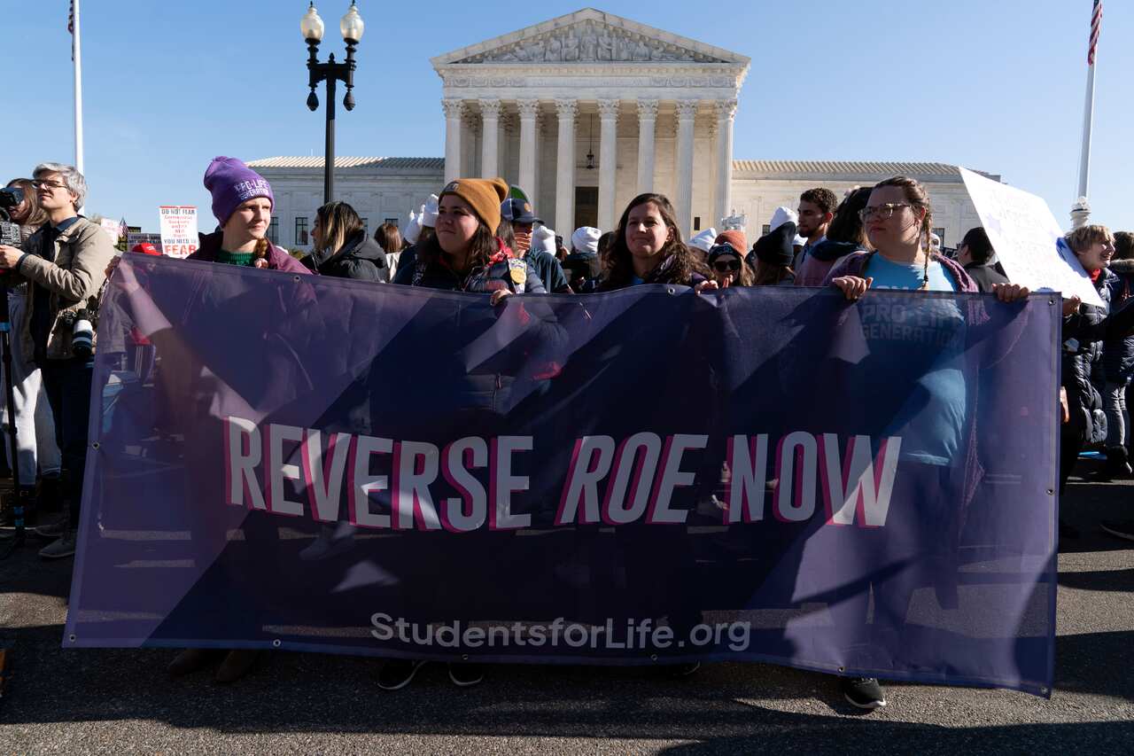 Anti-abortion demonstrators gather outside the US Supreme Court on Wednesday.