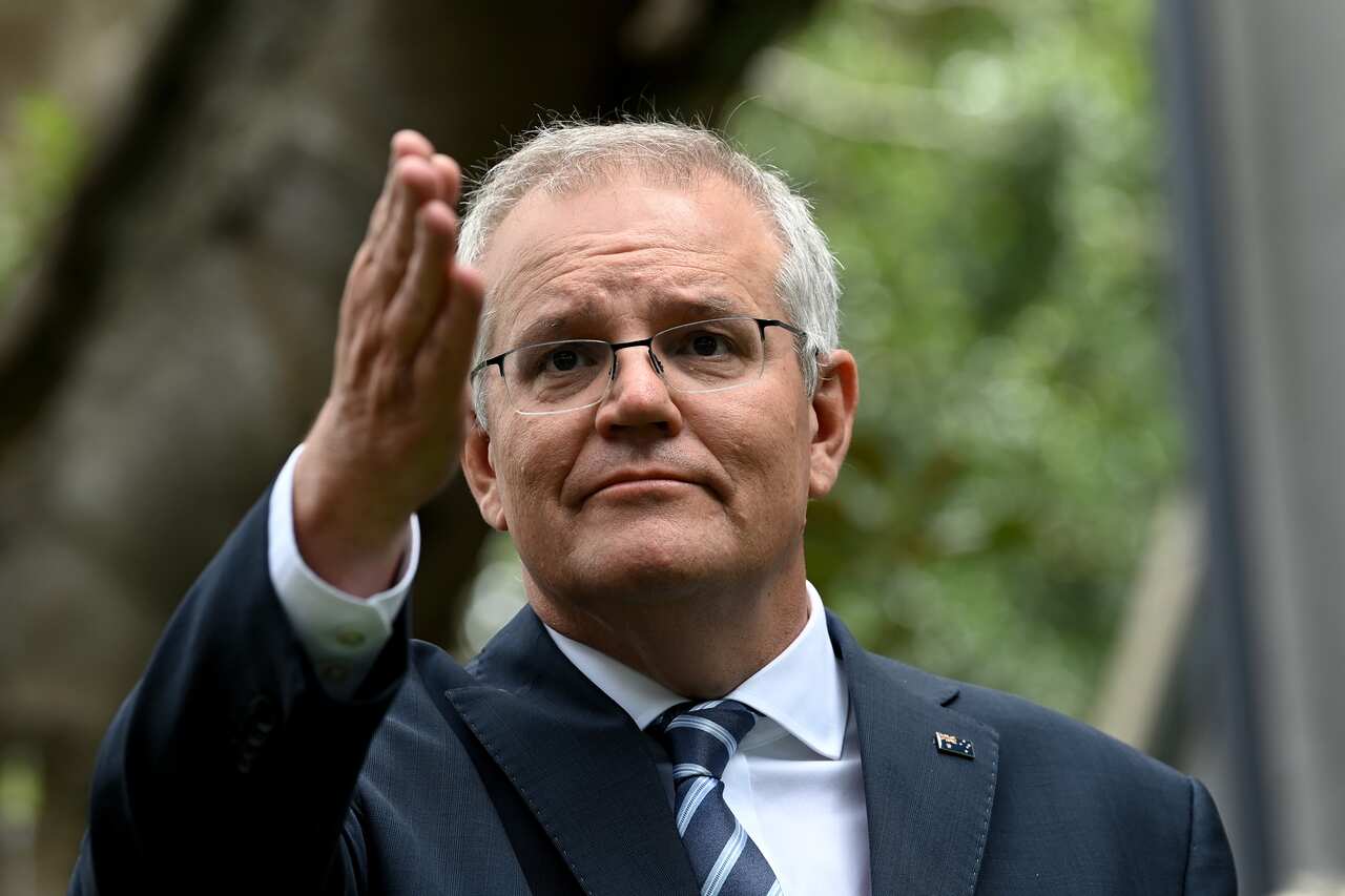 Prime Minister Scott Morrison speaks to the media during a press conference.