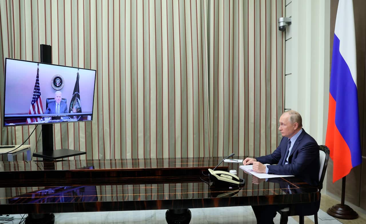 Russian President Vladimir Putin during his talks with US President Joe Biden via videoconference.