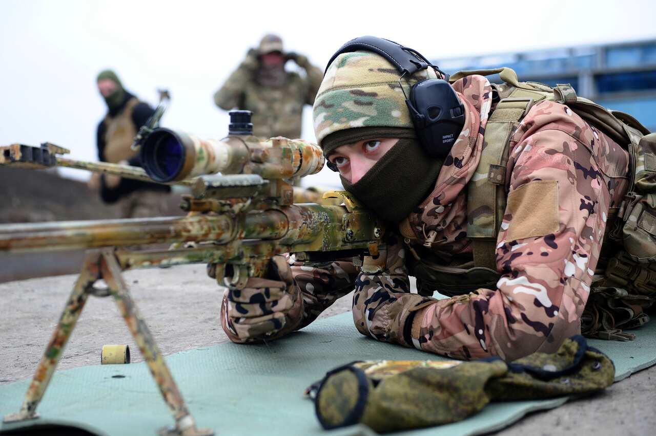 A Russian serviceman takes part in drills in the Rostov region near Russia's border with Ukraine in December, 2021.