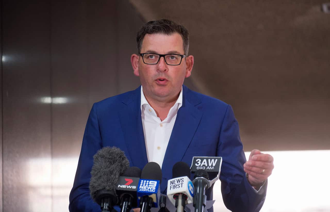Victorian Premier Daniel Andrews addresses the media during a press conference in Melbourne, Tuesday, January 11, 2022. (AAP Image/Luis Ascui) NO ARCHIVING