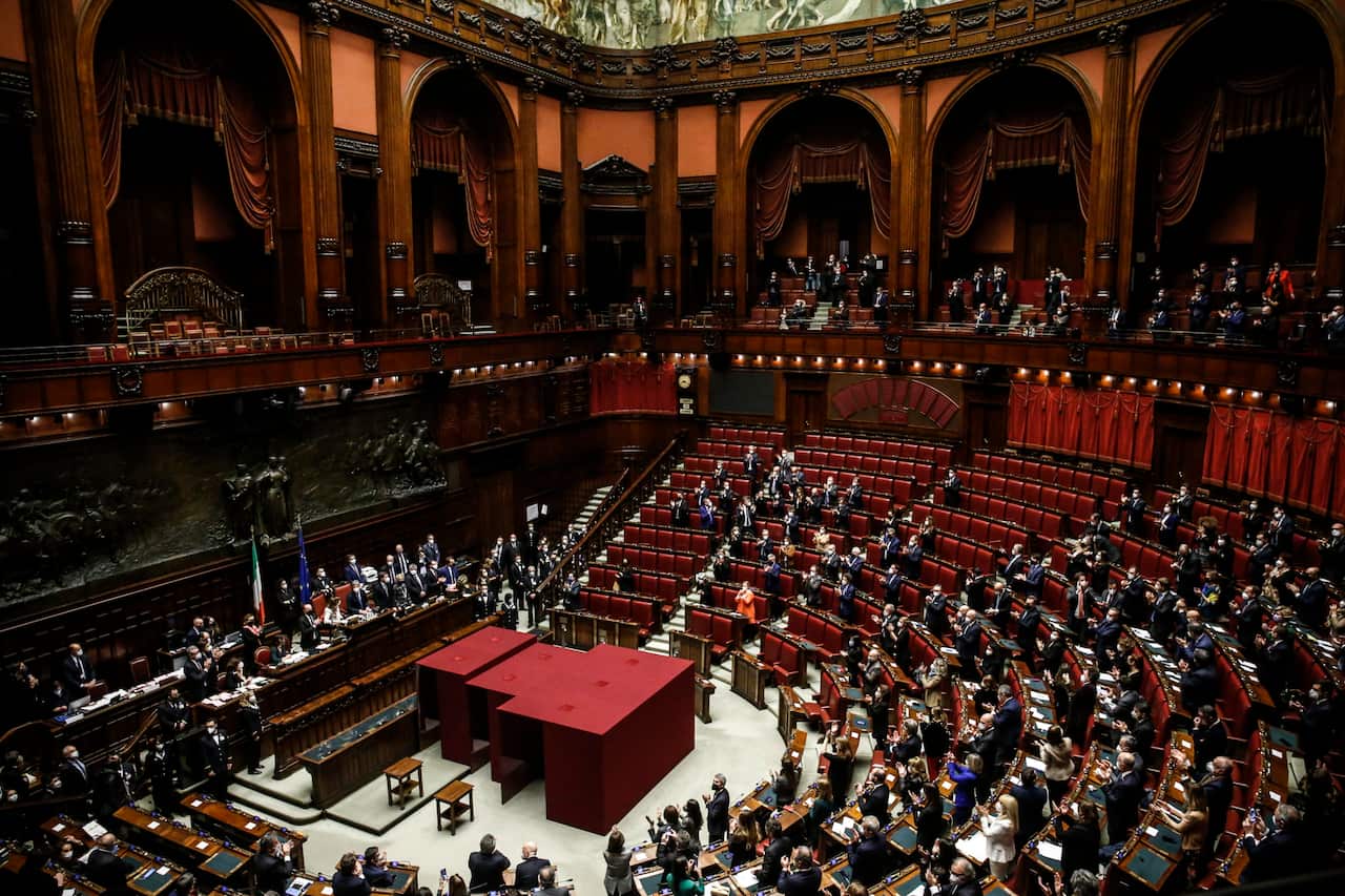 Parliamentarians of Italia Viva party applaud at the Lower House (Chamber of Deputies) in Rome, Italy, 29 January 2022. 