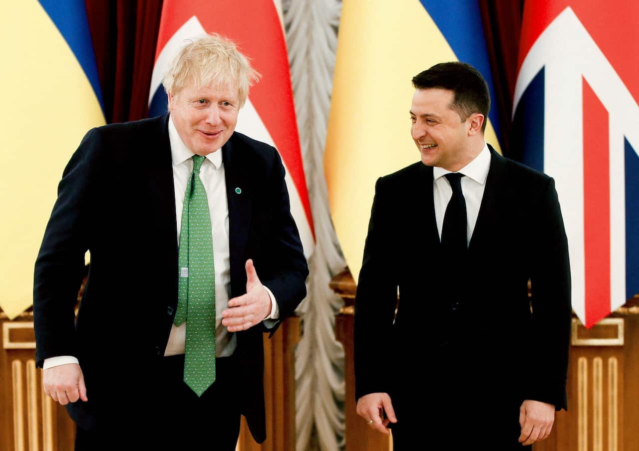 Prime Minister Boris Johnson in Kyiv, Ukraine as he holds crisis talks with Ukrainian president Volodymyr Zelensky amid rising tensions with Russia. 