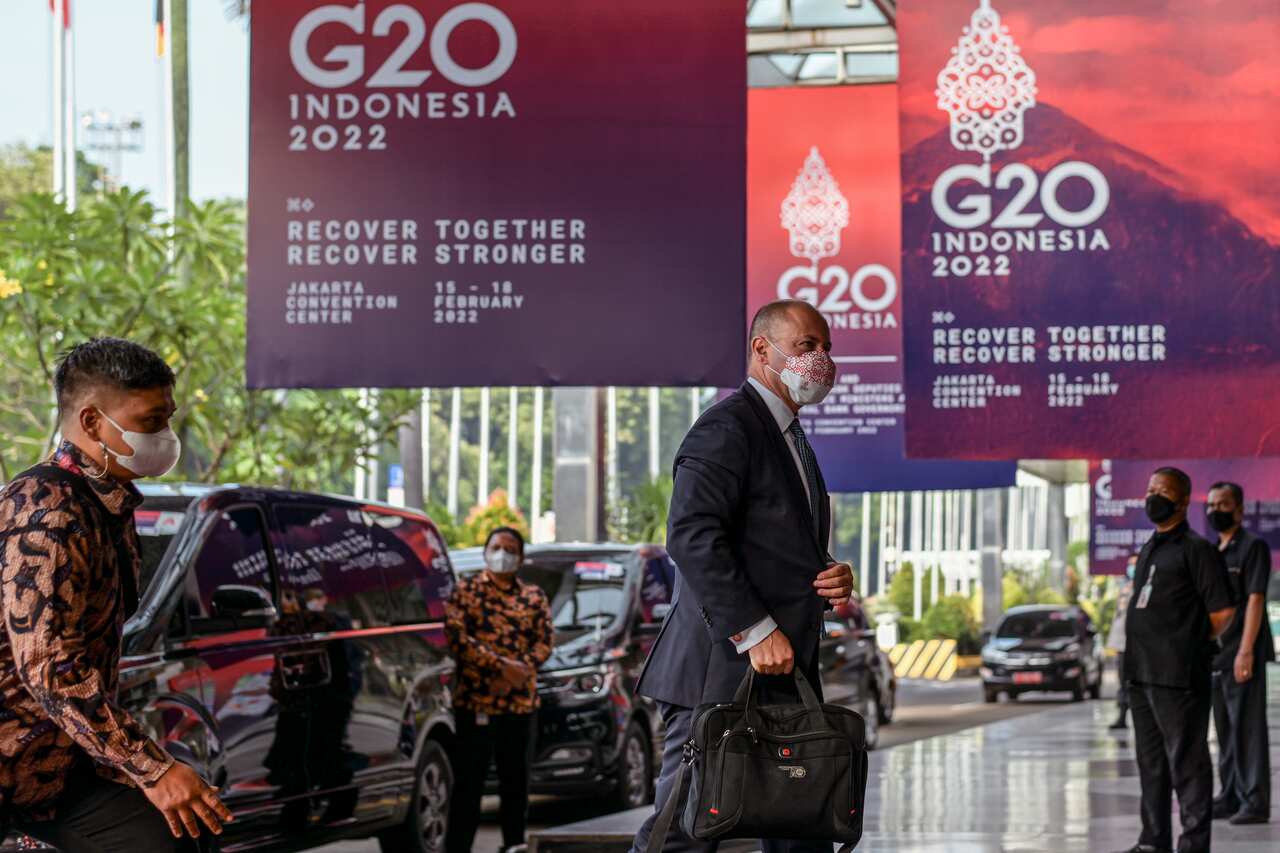 Treasurer Josh Frydenberg arrives for the G20 finance ministers and central bank governors meeting in Jakarta, Indonesia, 17 February 2022. 