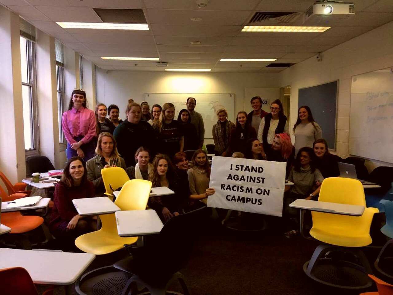 Students launch anti-racism capaign across campuss after offensive posters were posted around campuses.