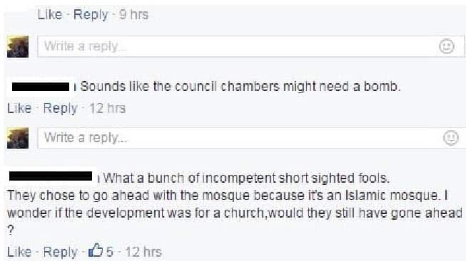 Reaction to the mosque approval.