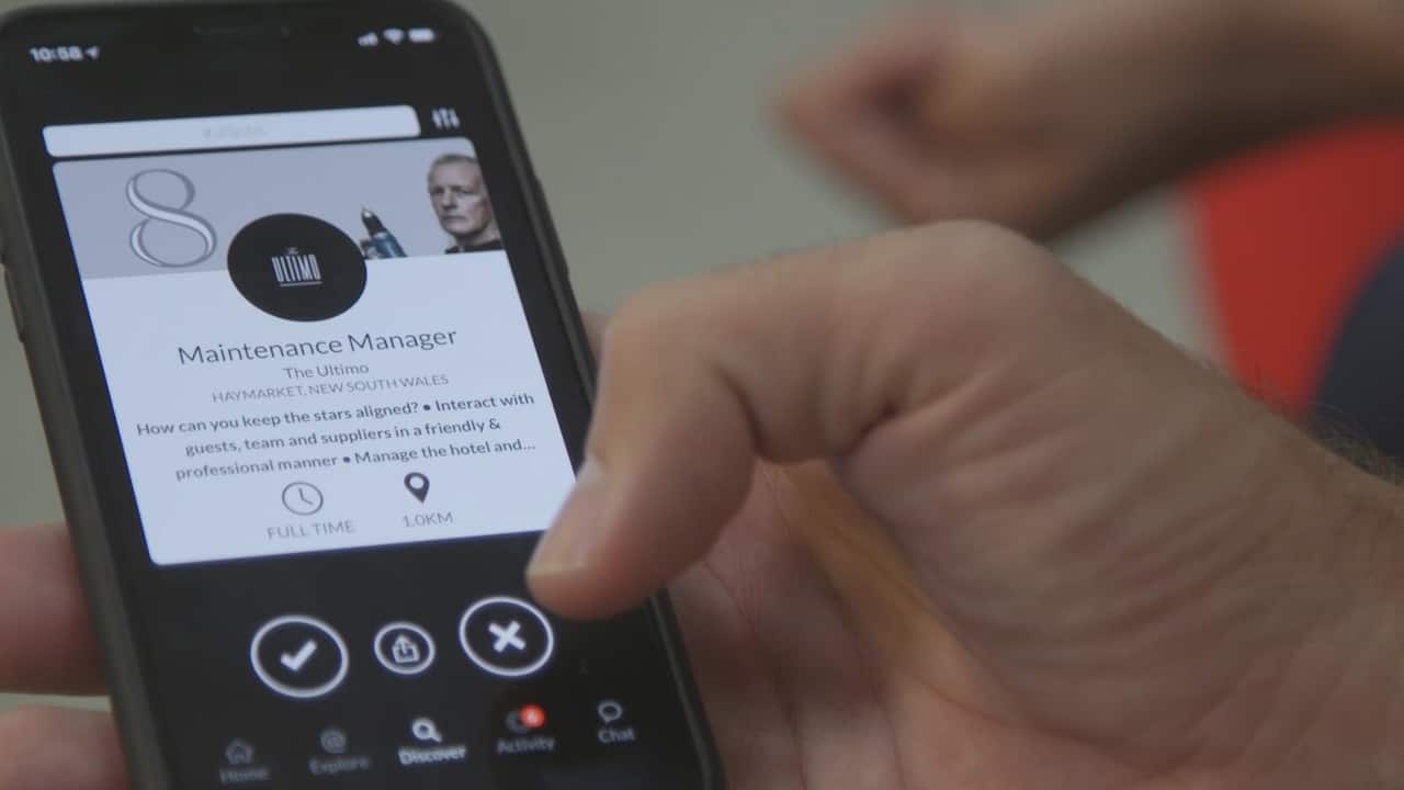 Job hunters can swipe through jobs, saying yes or no to them on the mobile app.