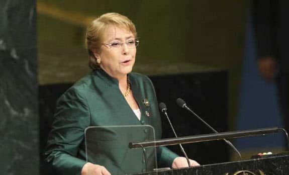 Incoming UN human rights chief Michelle Bachelet speaks during the 71st session of the United Nations General Assembly.