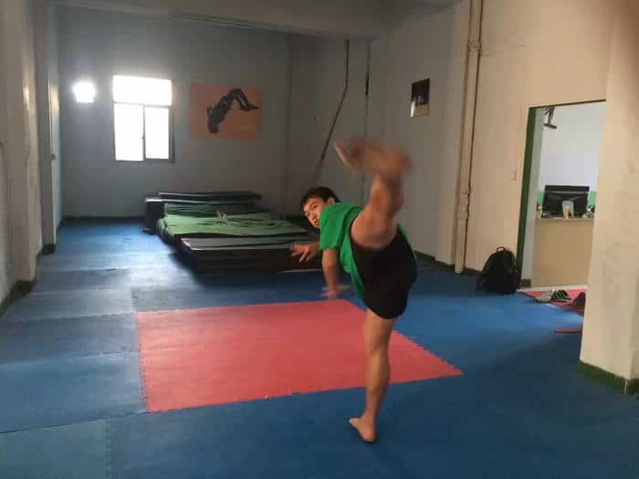 Wang practicing Kung Fu.